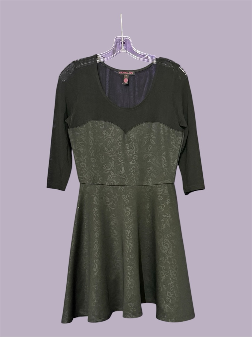 🔵 Black Lace Print Fit & Flare Dress Mesh Upper